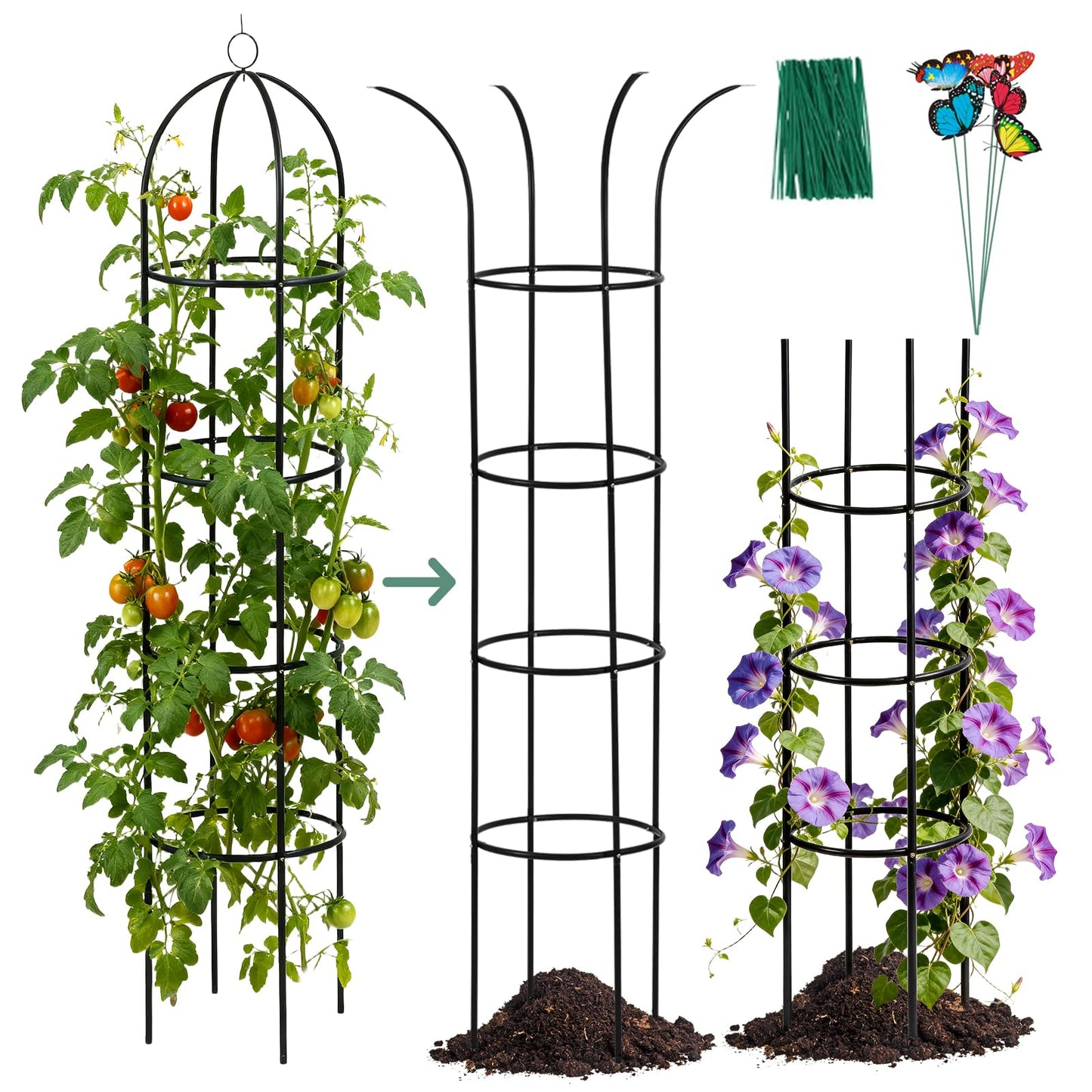 100% Metal Tower Obelisk Garden Trellis 6.6 Ft Plant Support for Climbing Plants Rose Bush Round Trellis for Pots Rustproof Metal Plant Flower Trellises for Clematis Vine Jasmine Outdoor Indoor