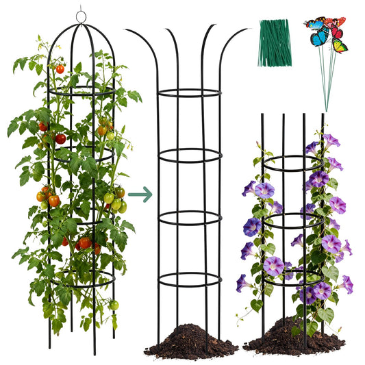 100% Metal Tower Obelisk Garden Trellis 6.6 Ft Plant Support for Climbing Plants Rose Bush Round Trellis for Pots Rustproof Metal Plant Flower Trellises for Clematis Vine Jasmine Outdoor Indoor