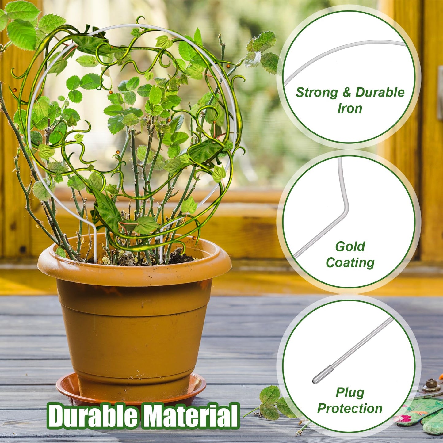 2 PCS Round Plant Trellis for Potted Plants, Small Trellis Indoor Outdoor Rust-Proof Circle Trelli for Climbing Plants Circle Plant Climber Support Stakes for Potted Flowers Garden Stem Vines