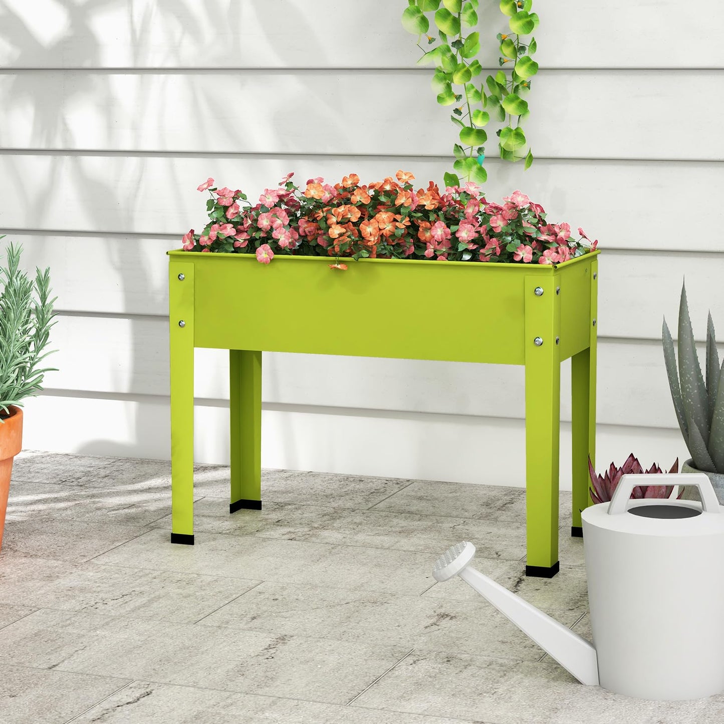 Giantex Raised Garden Bed, Metal Planter Box with Legs, Drain Hole, Outdoor Indoor Elevated Garden Box for Vegetable Flower Herb Fruit, Standing Raised Beds for Backyard Porch Balcony Green