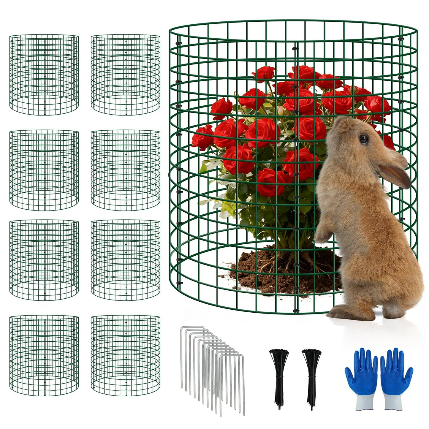8 Pack Plant Protectors from Animals, 12''x14'' Metal Plant Cages for Outdoor Plants, Garden Plant Protector with Stakes & Zip Ties, Keep Rabbits Squirrels Out, Plant Cage for Flowers Vegetables