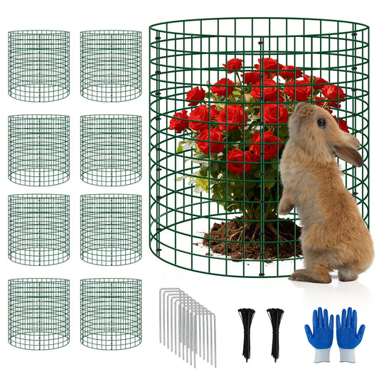 8 Pack Plant Protectors from Animals, 12''x14'' Metal Plant Cages for Outdoor Plants, Garden Plant Protector with Stakes & Zip Ties, Keep Rabbits Squirrels Out, Plant Cage for Flowers Vegetables