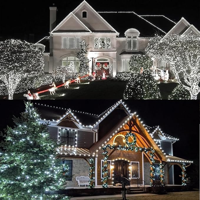 LAMPHOME White Christmas Mini Lights, 32.5FT 100 LED Clear Bulbs String Lights with 16 Light Modes, Fairy Lights Plug in for Outdoor Xmas Trees Garland Wreath Holiday Decorations