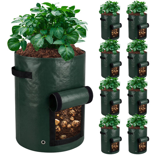 Ferrochef 8 Pack 20 Gallon Extra Potato Grow Bags with Flap Window, PE Fabric Pots with Handles for Vegetables Garden Planting Flowers Green Planter, 15.75 x 23.62 Inch