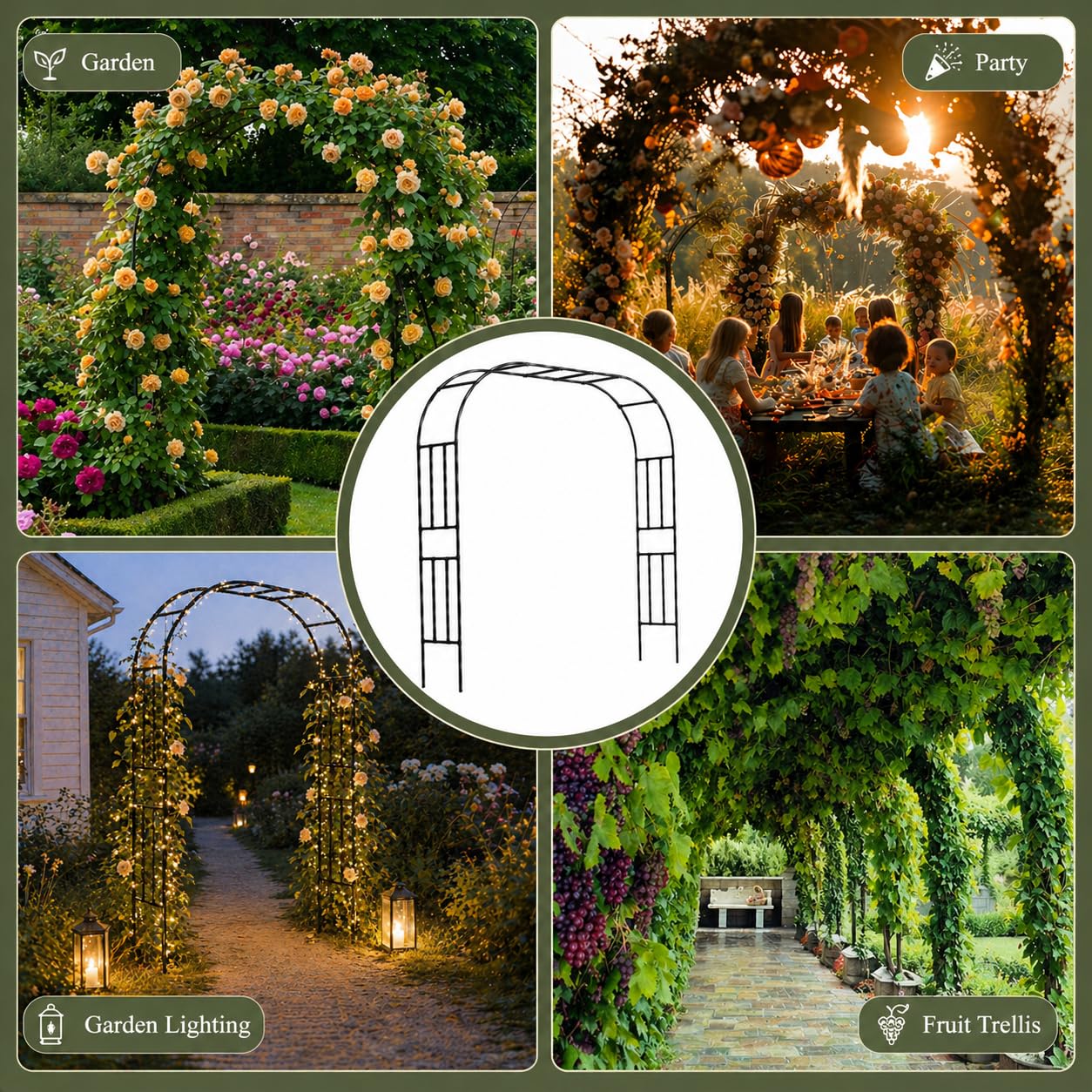 Carotex Garden Arch, 126''x94.5'' Arbor Trellis, Trellis for Climbing Plants Outdoor, Garden Arch Arbor for Flower, Climbing Vine Vegetable, Fruit and Lawn(Black)