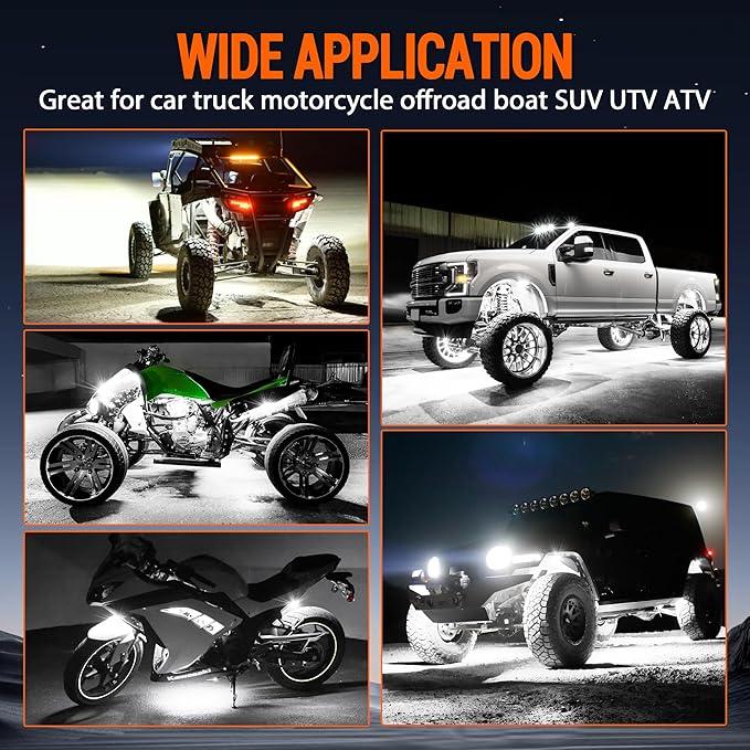 Pure White LED Rock Lights 8 Pods - Waterproof LED Underglow Light, Underbody Glow Lamp for Car Truck ATV UTV SUV Offroad Boat