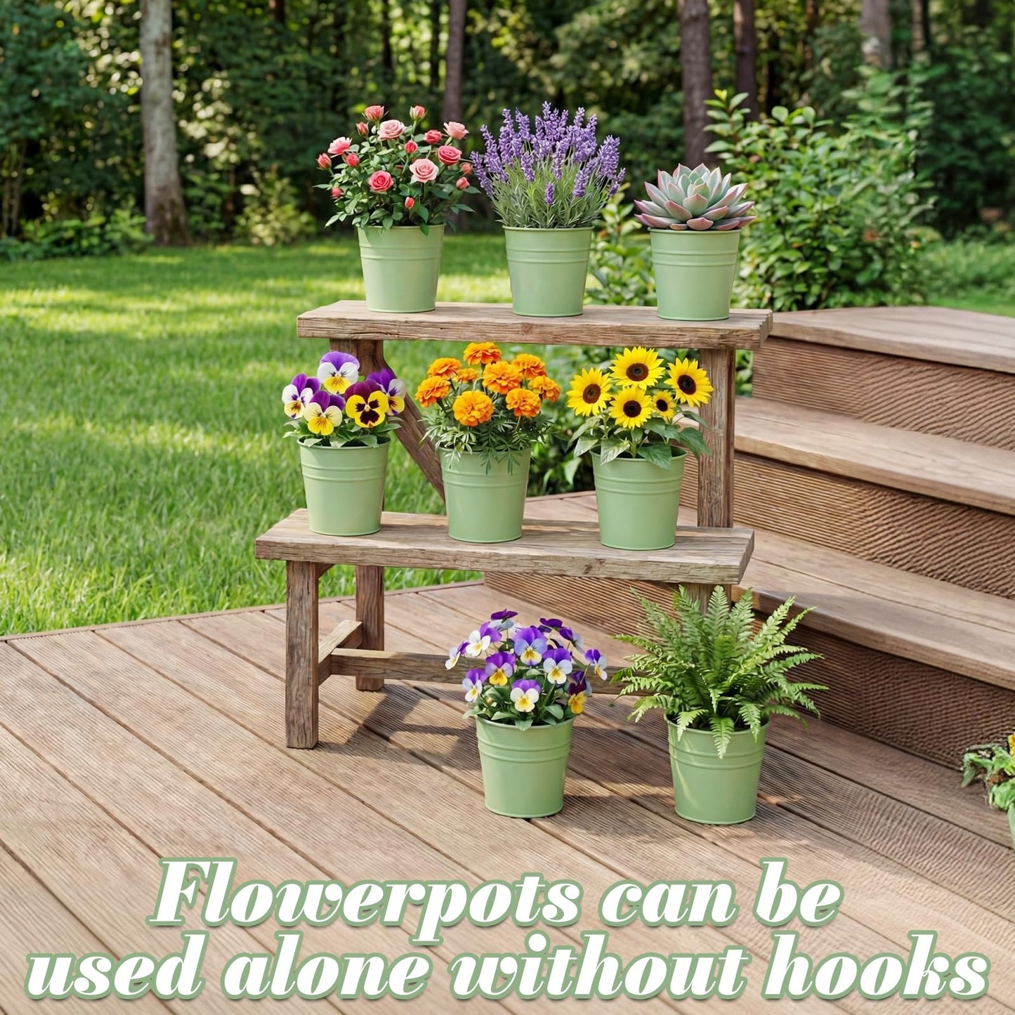 HowRU Hanging Flower Pots, Railing Planter Box for Outdoor Plants 12 Pack 5 Inch Metal Hanging Planters with Detachable Hooks Balcony Window Fence Garden Decoration Flower Boxes (Green)