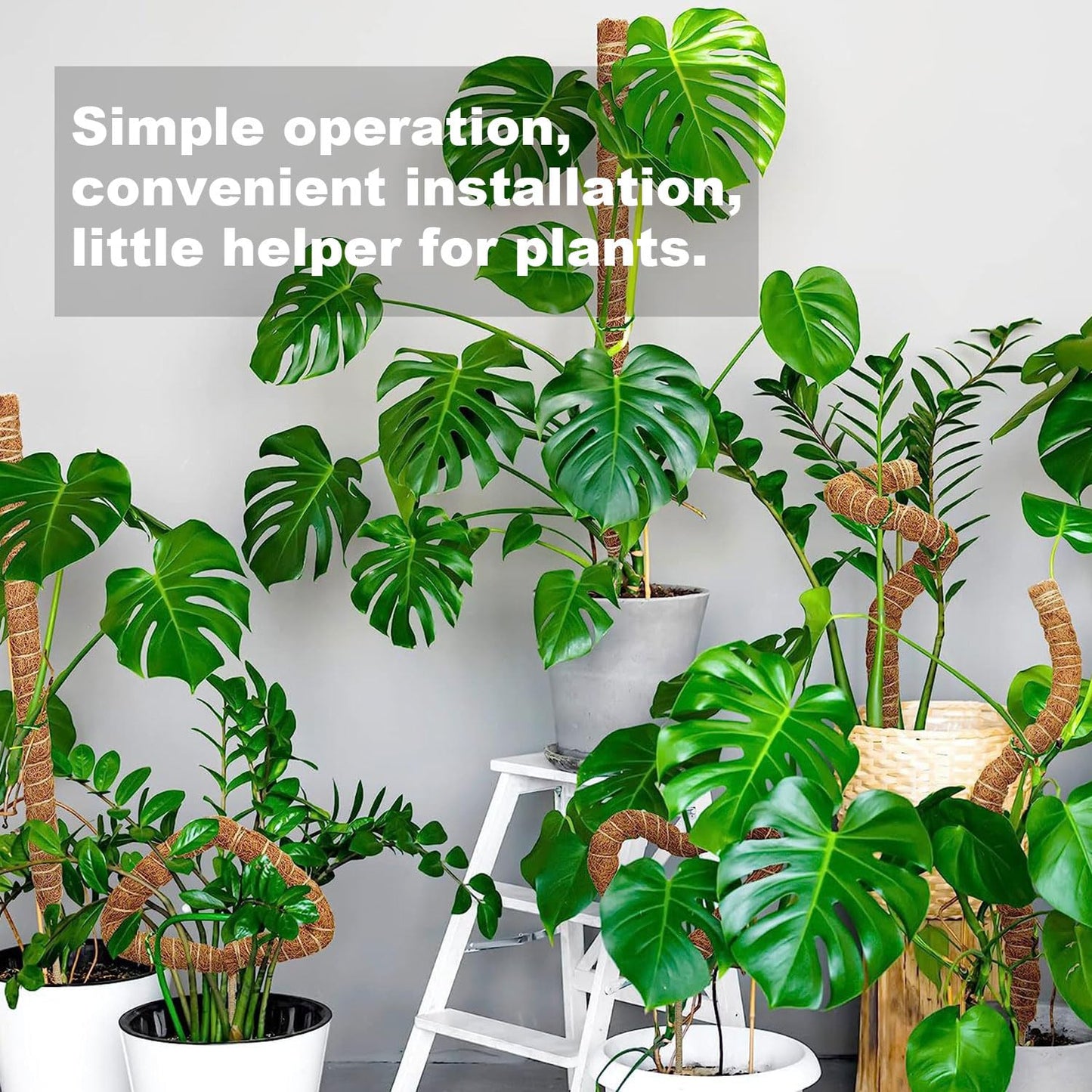 Homvvi Moss Pole 28 Inch, 4 Pack Monstera Plant Support, Bendable Coco Coir Pole - Plant Stakes for Indoor Plants, Moss Poles for Climbing Plants, with Gardening Accessories (Plant Ties etc)