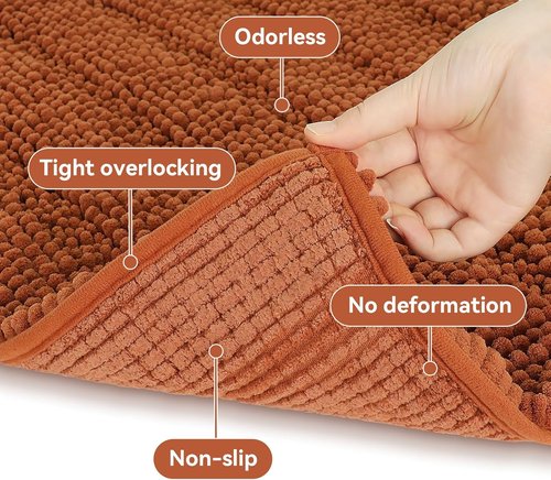 Bcoimo Chenille Bath Mat - Non-Slip, Ultra-Absorbent & Quick-Dry | 24" x 17" for Bathroom Use