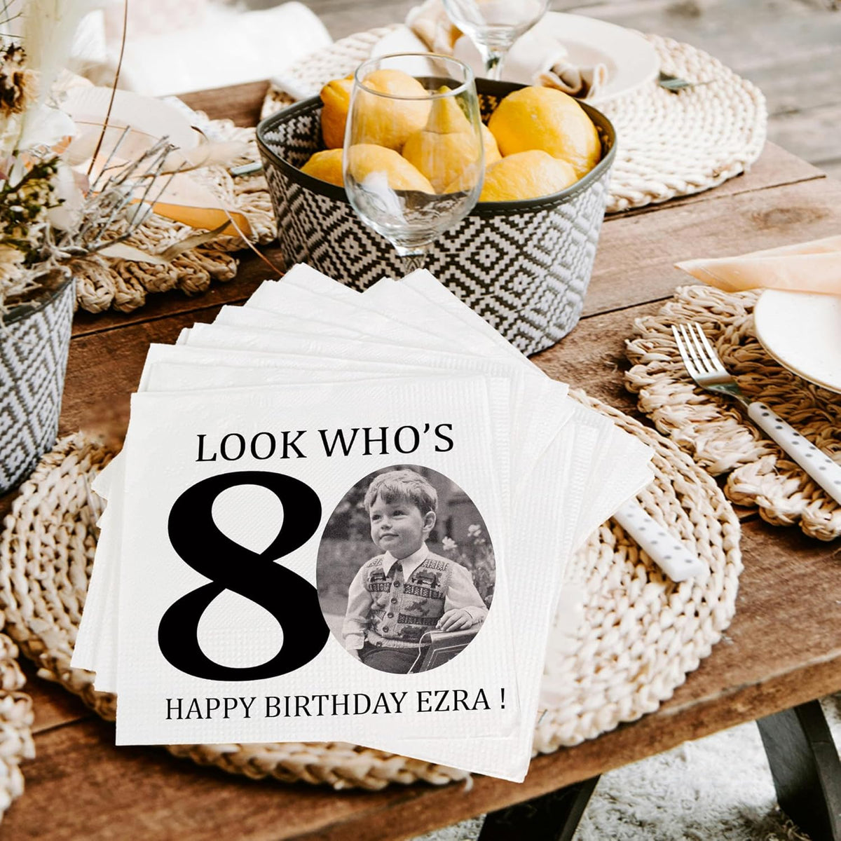Regine Switzerland Custom 80th Birthday Napkins - Personalized Look Who's 80 Design | Cocktail Beverage Party Supplies