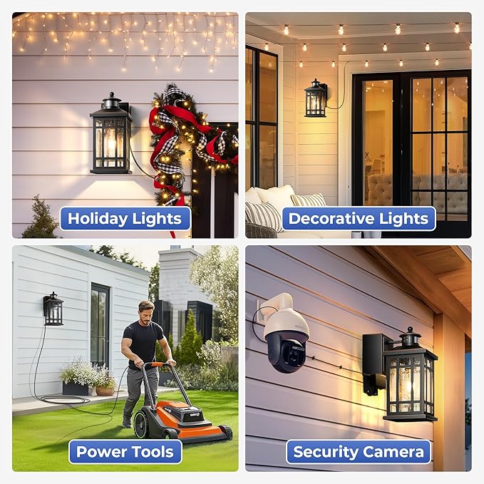 Motion Sensor Outdoor Lights Wall Mount with GFCI Outlet, Dusk to Dawn Exterior Light Fixture, 100% Anti-Rust Aluminum Waterproof Outside Wall Lighting for House, Black 2-Pack, Non-Solar