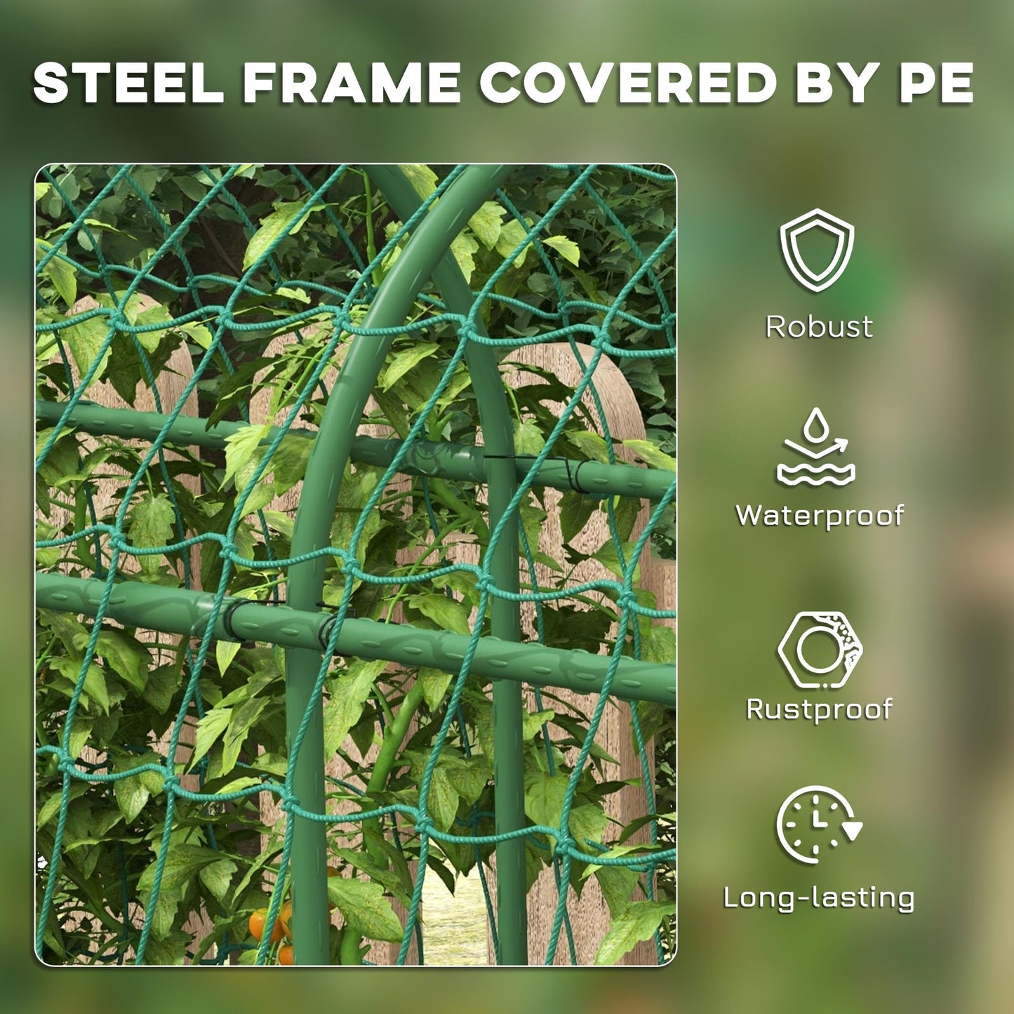 Outsunny Cucumber Trellis, 6' Tall Arch Trellis for Climbing Plants Outdoor, A-Frame, with Plastic Coated Steel Frame and Climbing Net, Support Vegetables, Peas, Fruit & Vines, Green
