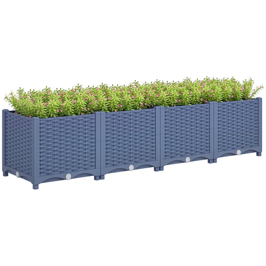 Outsunny 5 x 1 x 1 ft Raised Garden Bed, Indoor Outdoor Plastic Planter Box with Drainage Holes, Drain Plugs and Water Reservoirs for Vegetables, Herbs, Flowers & Succulents, Blue