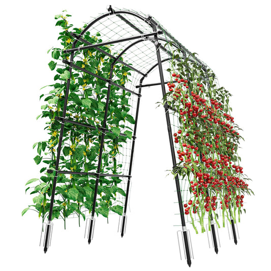 SPECILITE Garden Arch Trellis 86 in Extra Tall for Climbing Plants Outdoor, Steel Stainless Arched Arbors Tunnel Trellis with Netting, Includes Sure Clips, Cable Ties for Cucumber Tomato Vines