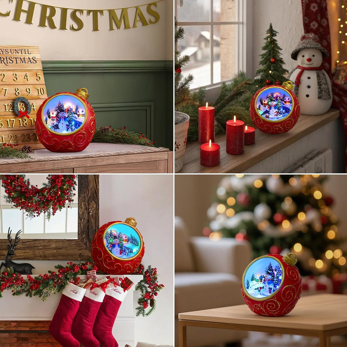 Priddop Animated Christmas Village Scene - Rotating Snowman with LED Lights & Music | USB/Battery Operated Collectible Figurines