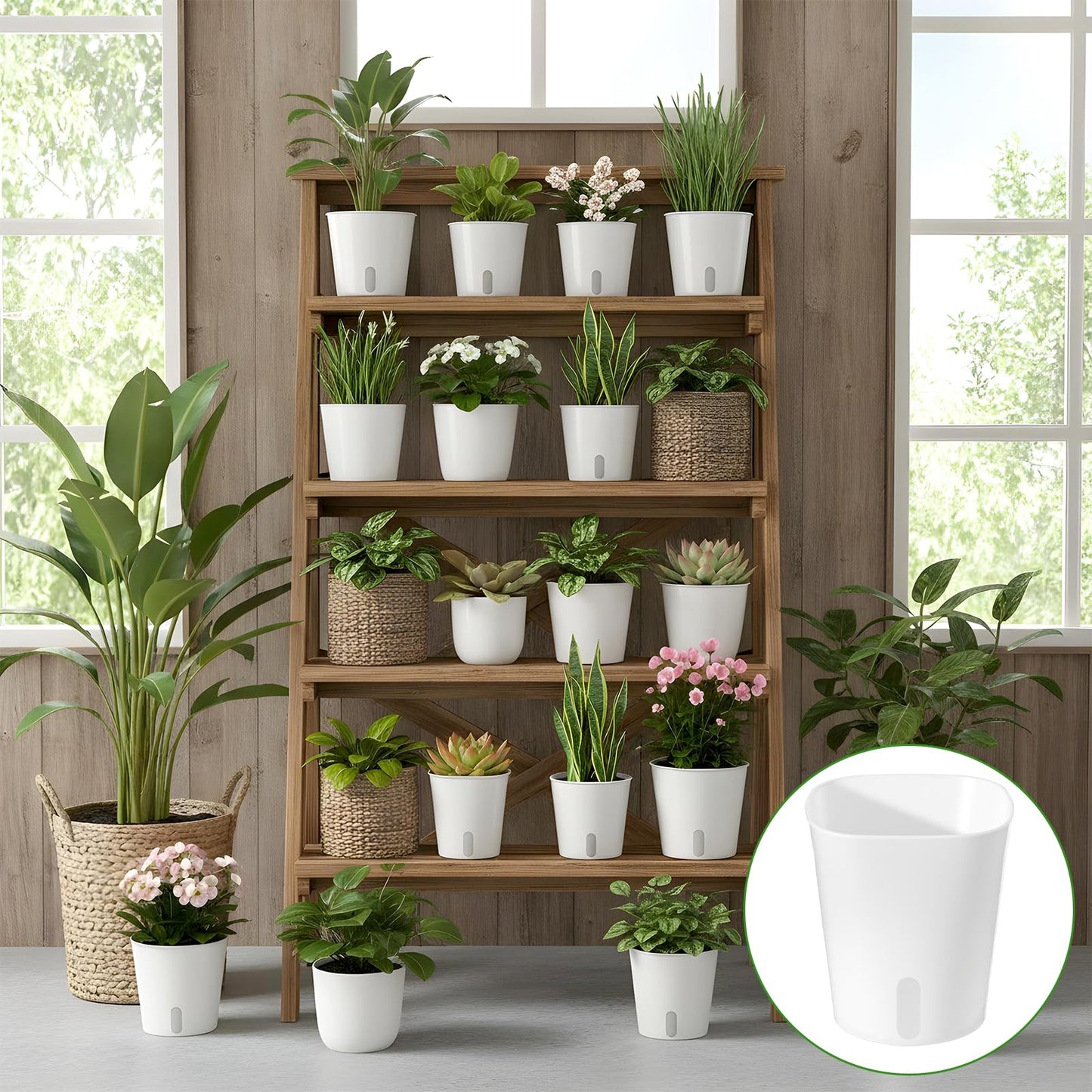 PercyEffie 20 Pack 3 Inch Self Watering Pots for Indoor Plants Small White Plastic Planter Garden Hydroponic Flower Pots with Level Indicator Vents for House Plants, Flowers Violets Ocean Spider Plant