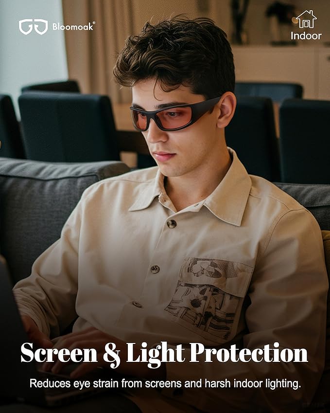 Bloomoak 99% Blue Light Blocking Glasses,Nighttime Sleep,Fully Wraparound Your Eyes with No Leaks for Side Glare/Dry Eyes