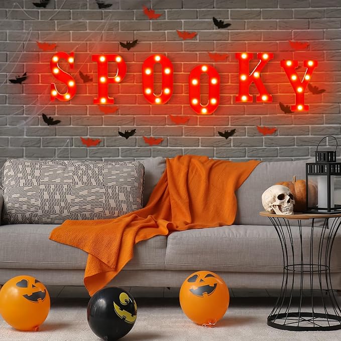 6 Pcs Halloween Decorations LED Spooky Signs Marquee Light up Letters for Table Wall Hanging Red Spooky Letters Lights Halloween Party Supplies for Porch Mantel Bedroom Tabletop