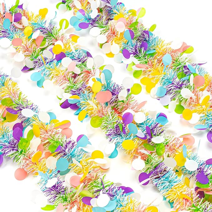 6 PCS Easter Tinsel Garland, 39.4 ft Egg Tinsel Garlands Colorful Fringe Easter Hanging Garland Decorations for for Easter Party Wedding New Years Home Indoor Outdoor Decor