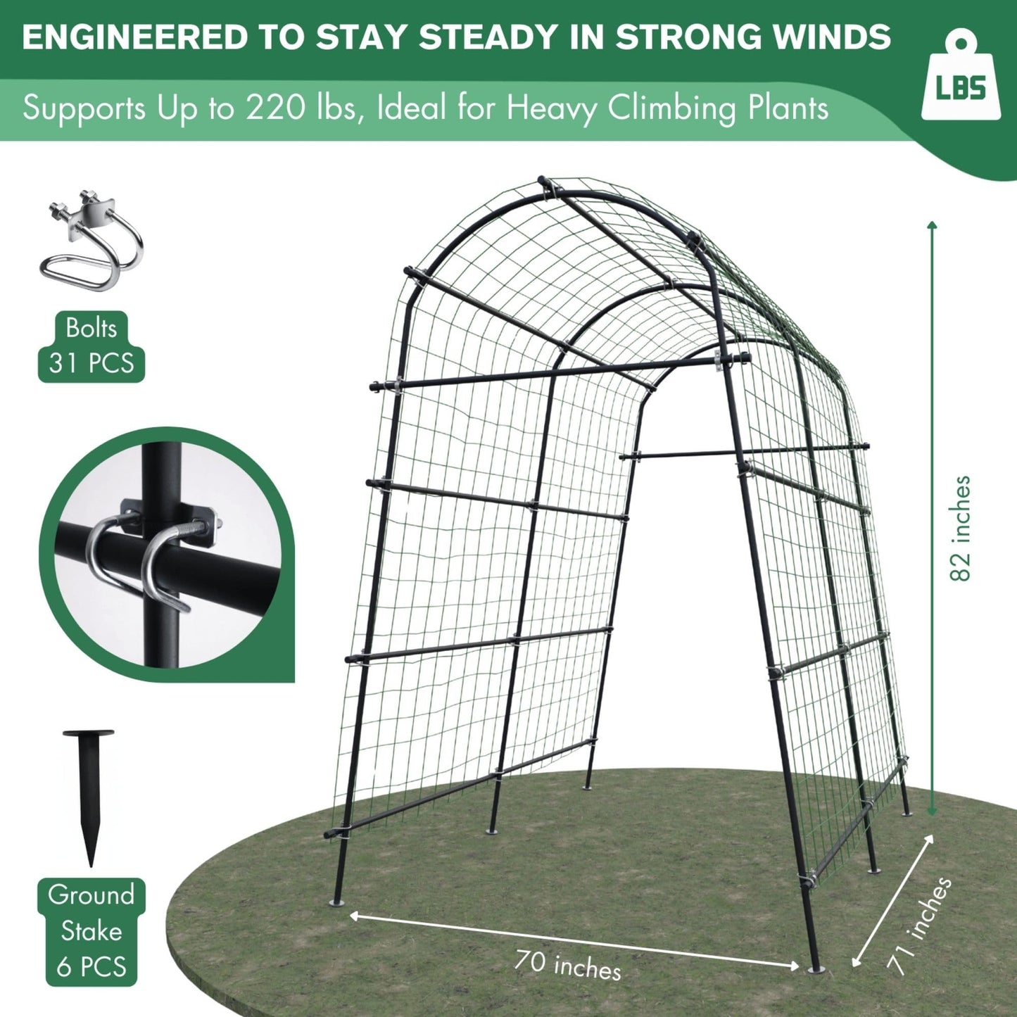 BAXAM 7ft Garden Arch Trellis for Climbing Plants Outdoor-Heavy Duty Metal Cucumber Trellis for Raised Beds- Tall Steel Vegetable Arbor with Strong Bolt Assembly & Outdoor-Ready Stakes