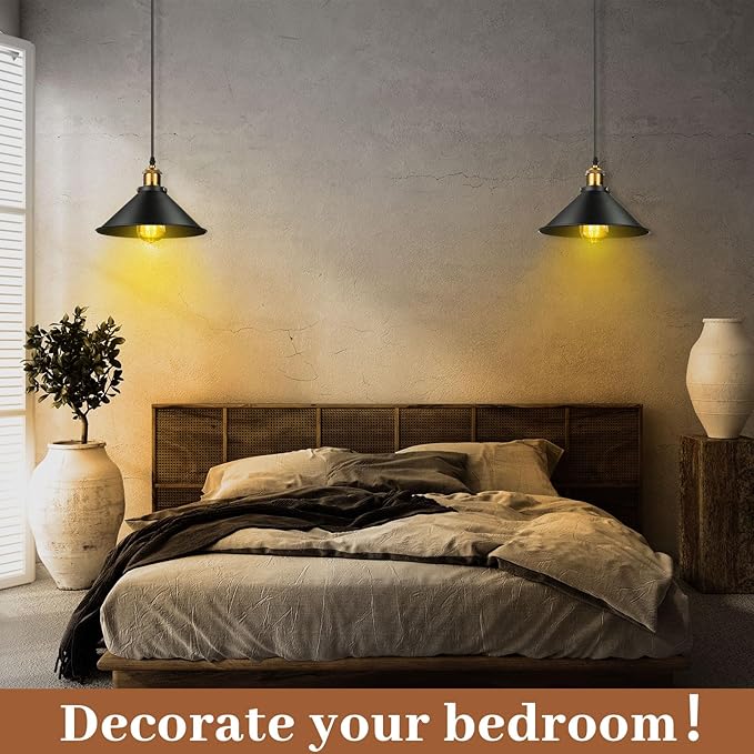 Retisee 6 Pieces Industrial Pendant Lights E26 E27 Base Farmhouse Lampshade for Hanging Light Vintage Metal Shade Fixtures Barn for Kitchen Dining Room Home Bar Foyer(Black)