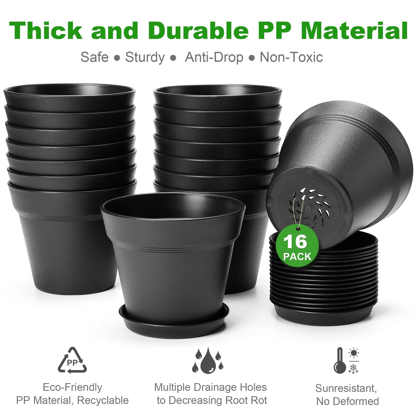 FHWTY 16 Pack Plastic Plant Pots with Drainage Holes and Tray, 4 inch Thickened Indoor Planters Seedlings Nursery Pots for Flowers, African Violet, Succulent and All House Plants, Colorful