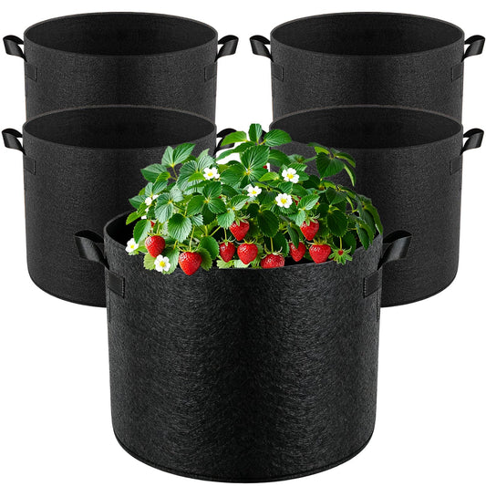 COZYDIG 5 Pack 10 Gallon Plant Grow Bags Thickened with Durable Handles,Heavy Duty Nonwoven Fabric Pots for Tomato,Potato,Strawberry,Vegetable,Fruits and Flowers