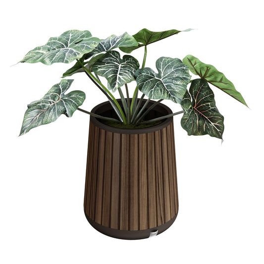 Keter Signature Conic 23.8 Inch Tall Round Large Wood Look Planter for Indoor or Outdoor Flower Pot Ideal for Patio Deck and Front Porch Decor, Rosewood