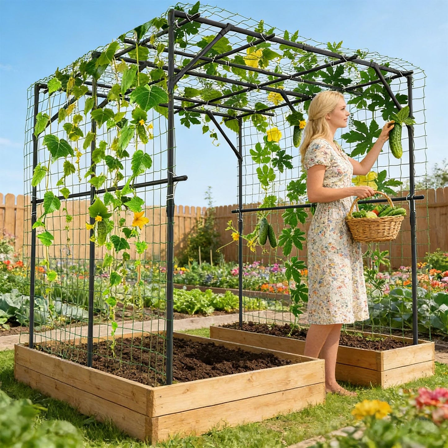 Tall Garden Arch Trellis for Climbing Plants, 79in Tall Metal Plant Support Trellis Archway for Climbing Plant Vegetables Cucumber, Outdoor Yard Lawn Garden Arch Tunnel Trellis