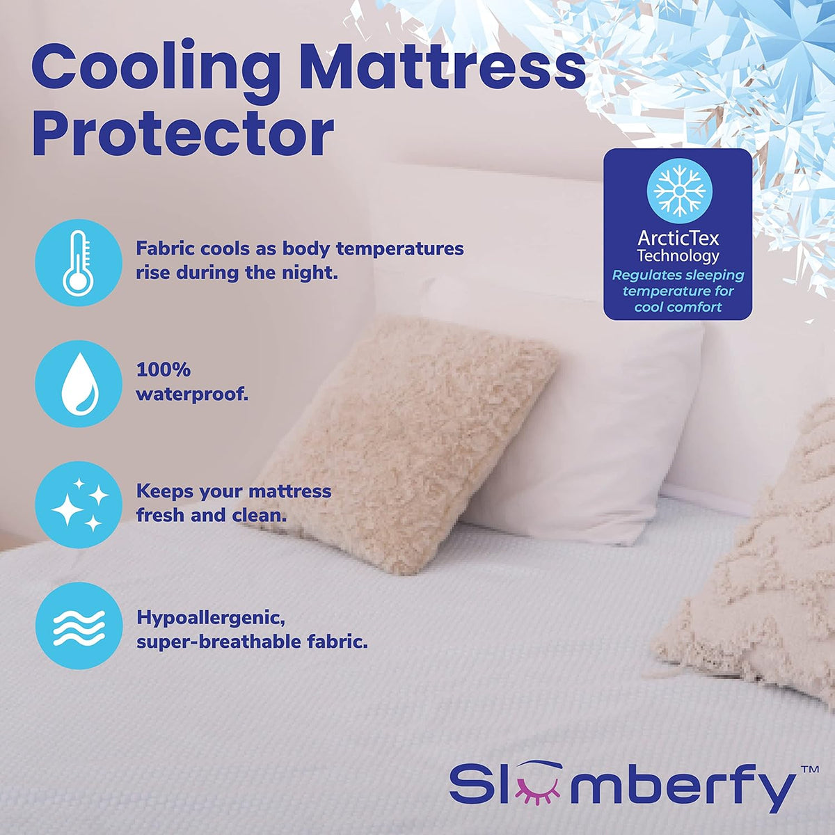 Slumberfy Queen Size Waterproof Cooling Mattress Protector - Premium Skin-Safe Cover with ArcticTex Technology, Noiseless Quilted - 60x80 in.