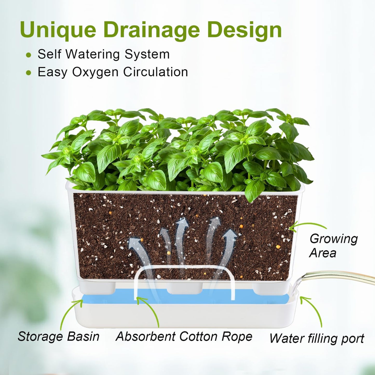 Oliz Self Watering Planters: 4 Packs Rectangular Plant Pots with with Drainage and Tray, 10 Inch Window Pot Self Watering Planter for Herb, Houseplants