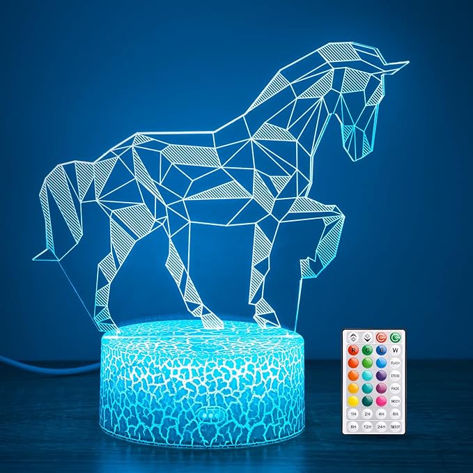 Hoofun Horse Gifts for Girls, 16 Colors Geometric Equine 3D Illusion Lamp, Night Light with Timer Remote and Touch Control, Horses Decor for Kids Room, Girls Birthday Gifts