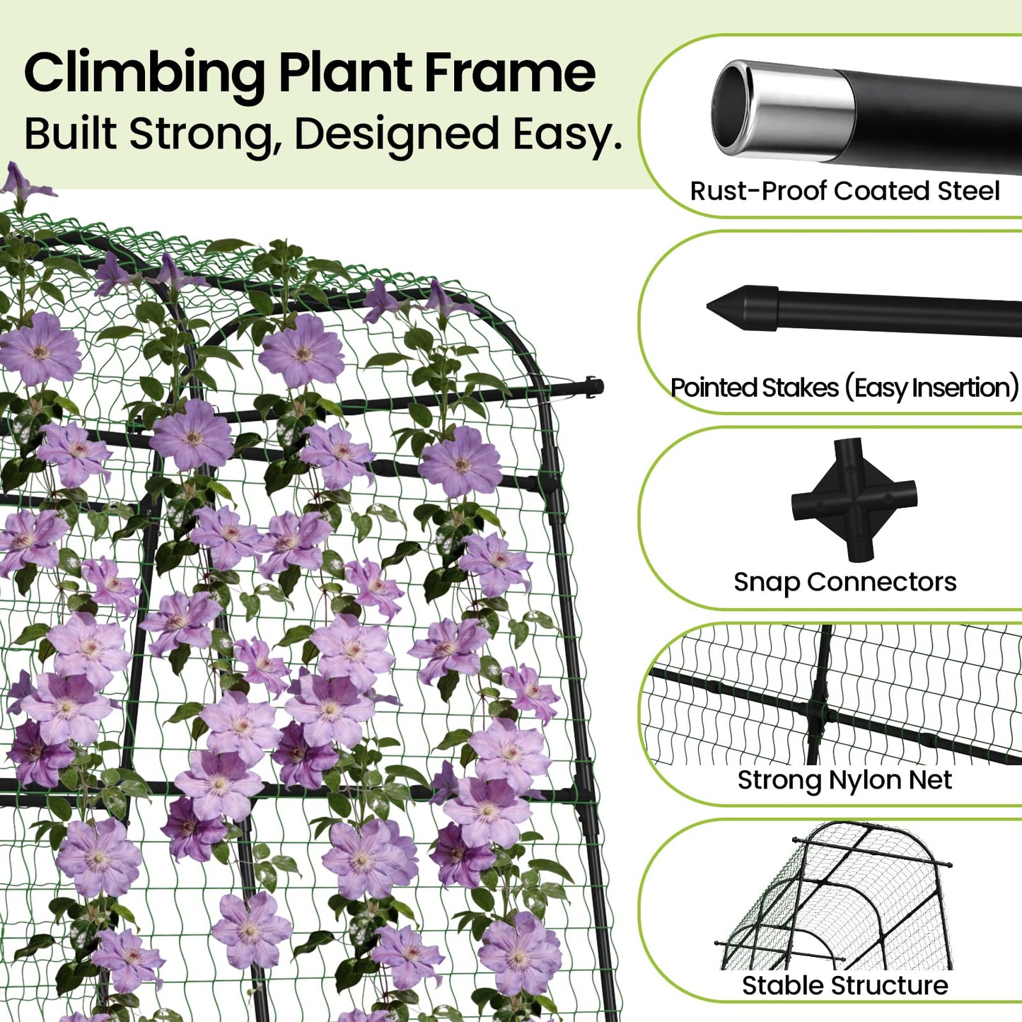 Large Garden Arch Trellis 63" x 49" x 83" Heavy-Duty Plant Support Structure with Nylon Netting & 100 Leaf Ties – Reusable Climbing Plant Trellis for Vegetables, Fruits & Flowers