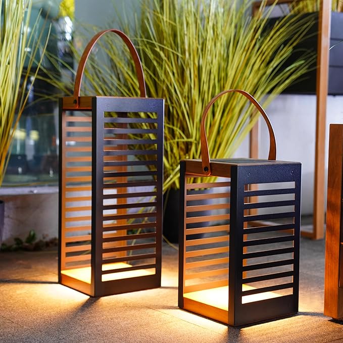 Solar Yard Outdoor Floor Lamp Solar Powered Light, Patio Waterproof Metal Solar Lantern with Handle, Plant Decor for Patio, Yard, Porch, Large