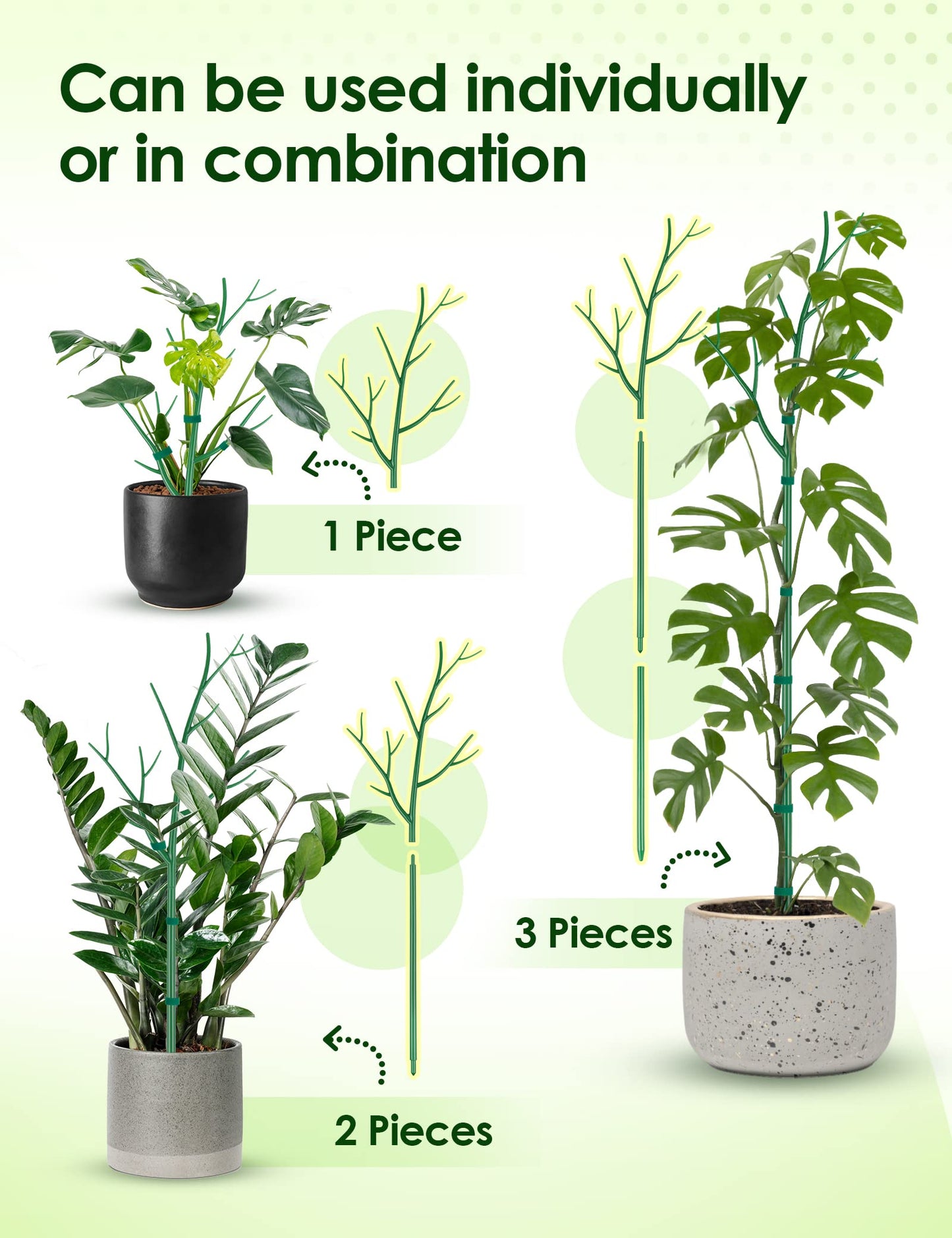 NiHome Comprehensive Plant Support Stake Set of 8 - Durable, UV Resistant 39.5" Stakes with Extension Poles, Orchid Clips & Plant Ties for Climbing Indoor & Outdoor Plants, Monstera, Pothos & More