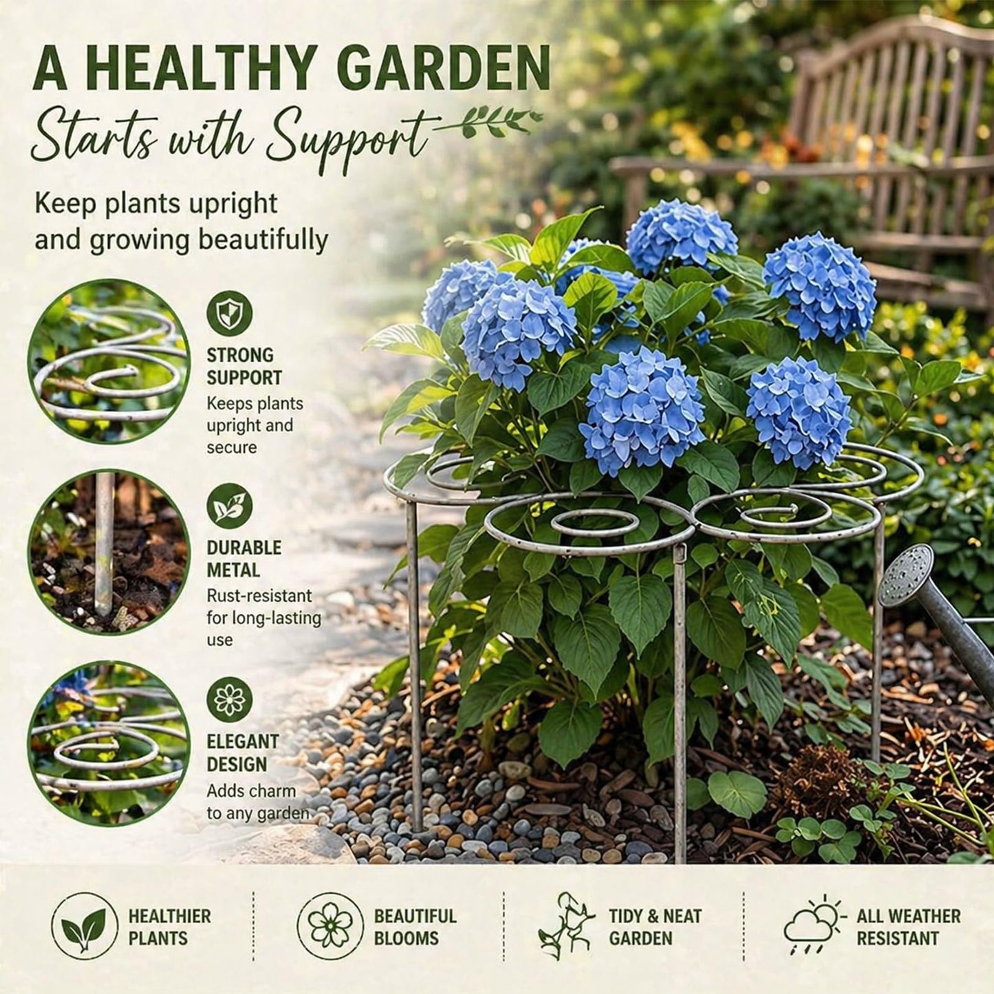 2026 Metal Plant Support Ring, Garden Plant Support Stakes, Peony Cage Stand, Indoor Pots, Flower Hoop, Decorative Grow Through Rings, Stackable Houseplant Stake, Outdoor Orchid Clip (M-2)