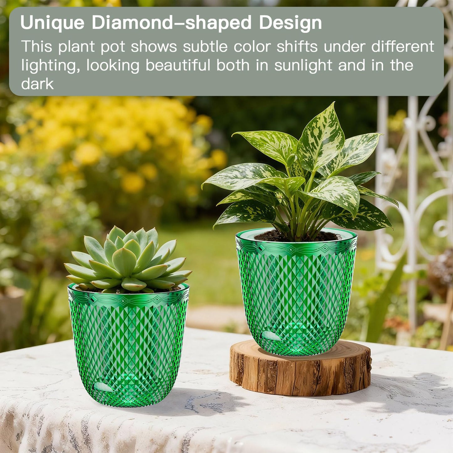 QCQHDU 2 Pack Self Watering Pots, 7.2 Inch Flower Pots with Drainage Holes and Water Filling Port, Plastic Garden Planter for Indoor Outdoor Plants (Emerald)