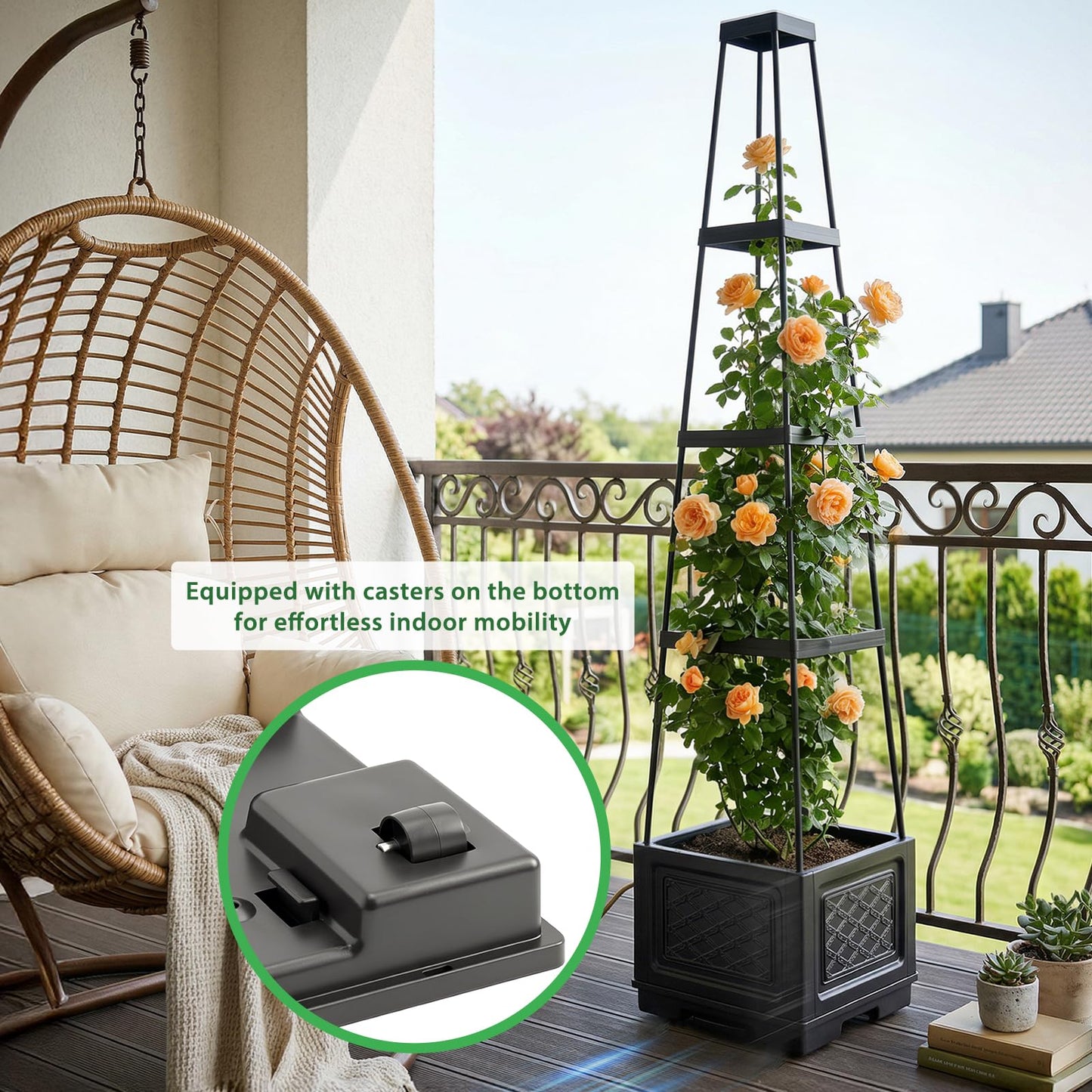 Tomato Planter with Wheels & Self Watering - 57" Tiered Pot with Drip Tray for Climbing Plants, Vegetable Vine, Flowers - Mobile Indoor/Outdoor Gardening for Small Space, Patio, Balcony (2 Pack)