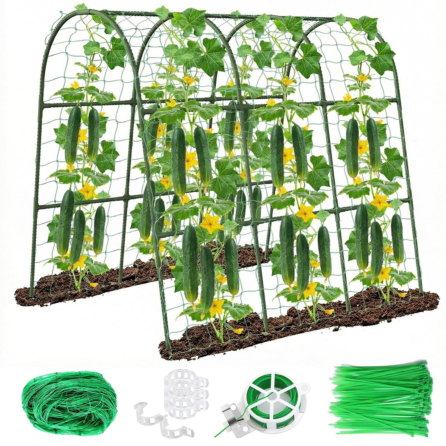 U-Shape Cucumber Trellis for Raised Bed - 47"x47"x22" Metal Garden Trellis with Net & Clips | Rust-Proof Plant Support for Cucumber, Tomato, Peas | Heavy-Duty Outdoor Climbing Plants Trellis
