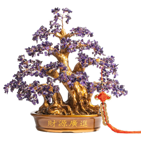 Natural Large Amethyst Tree,18" Amethyst Crystal Bonsai Tree(1300 Gemstone Count) Chakra Tree with Healing Properties Crystal Feng Shui Money Tree of Life for Positive Energy Good Luck Wealth