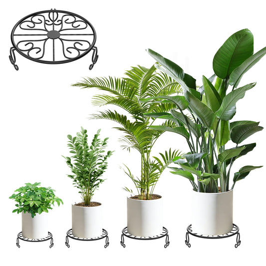 8" 9" 10" 11" 4-Pack Wrought Iron Plant Stands for Outdoor & Indoor Use, Heavy Duty Rustproof Metal Pot Stand Holder, Single Short Round Black Base for Patio Garden Porch Plants Flower Pots Planter Riser