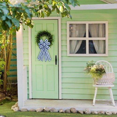 Blue Buffalo Plaid Wreath Bow - Stylish Blue & White Burlap Ribbon for Home Decor | Perfect for Birthdays & Anniversaries