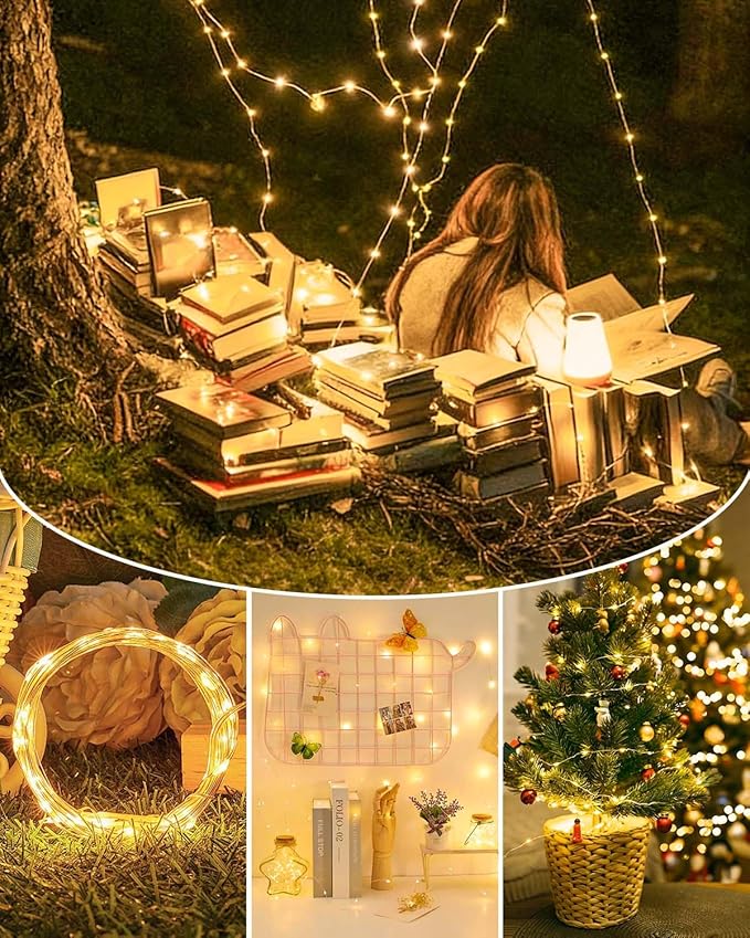 6 Pack 100LED Christmas Battery Operated Fairy Lights with Remote, 8 Modes String Light with Timer, Dimmable, Memory Function, Waterproof Twinkle Lights for Outdoor Indoor Christmas Decor(Warm White)
