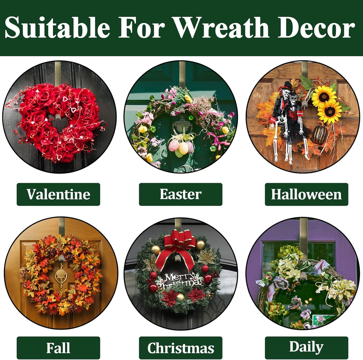 ZMCINER Wreath Hanger - Adjustable 15-25 Inch for Front Door | Supports Up to 20 lbs, Nickel Finish