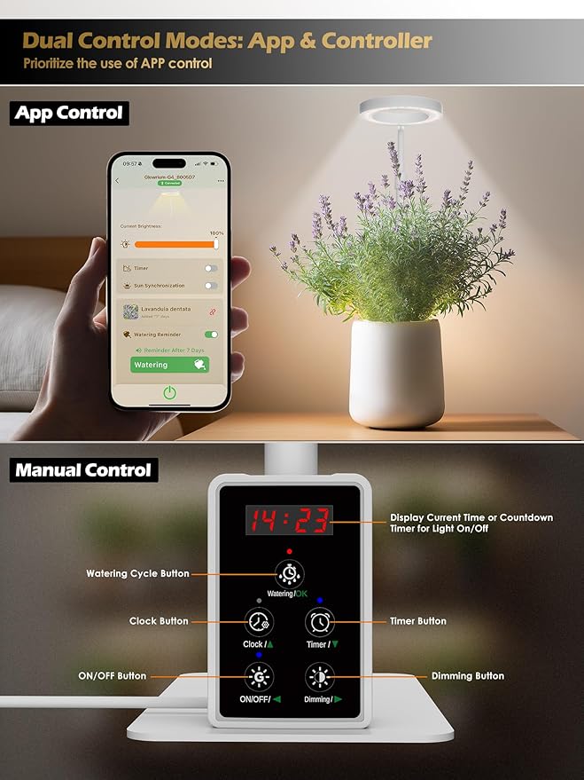 Smart Grow Lights for Indoor Plants, Plant Light with Auto-Timer, Full Spectrum LED Grow Light, Adjustable Height & Stepless Dimming,Plant Assistant Suitable for Most Plants (White, 12W)