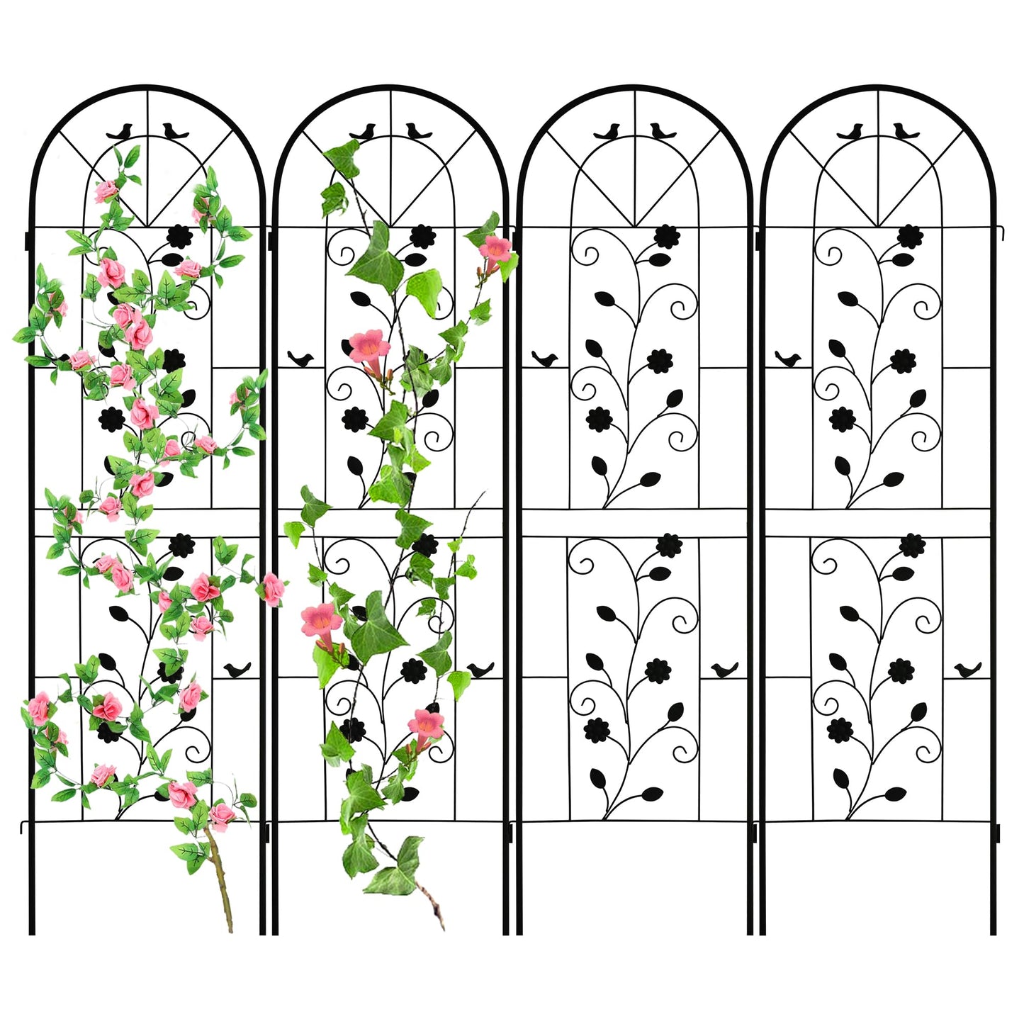 LZRS 4 Pack Rustic Iron Arch Decoration Garden Trellis with Black Metal Coating – Perfect for Supporting Climbing Plants Outdoor, Roses, Vines, Flowers, and Vegetables.