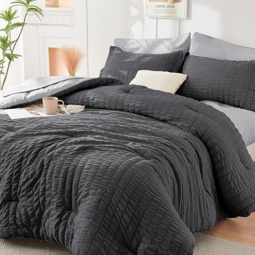 HYMOKEGE Twin XL Comforter Set - All-Season Luxury 5-Piece Bedding Set in Dark Grey/Light Grey