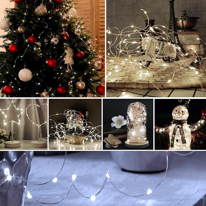 ZGWJ Fairy Lights Battery Operated, 8 Pack White Mini String Lights 20 LED 7FT Waterproof for Bedroom Decor, Easter, Halloween, Christmas, Party Indoor and Outdoor Decoration