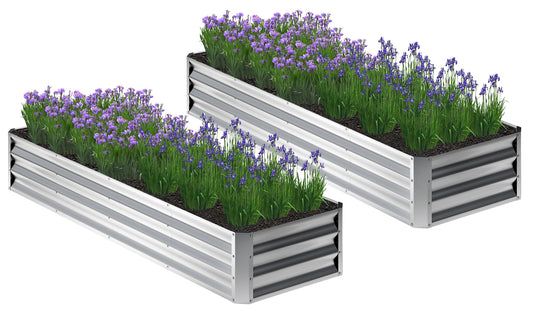 Nedenyou 2PCS 8x2x1FT Galvanized Raised Garden Bed,Planter Raised Beds-Metal Garden Box,Large Plant for Outdoor Planting, Vegetables Bed，Flower,herb-Silver