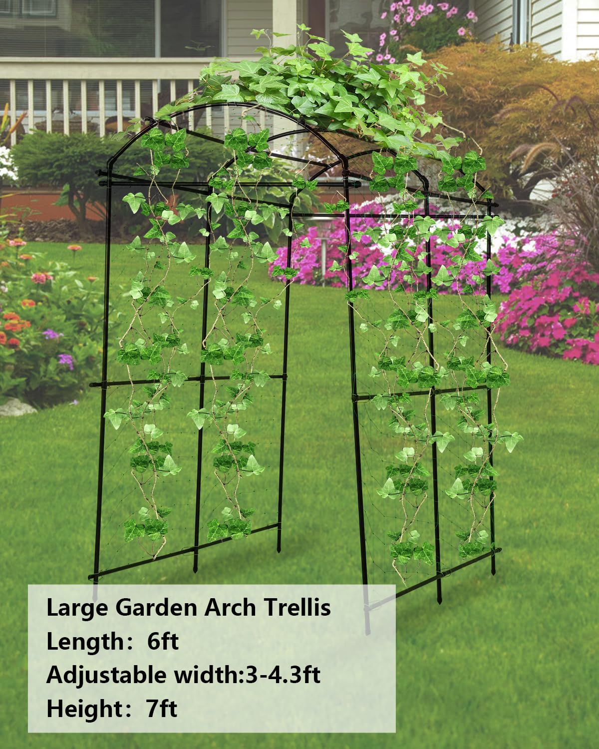Garden Arch Trellis Outdoor Cucumber Arched Trellis 7ft Tall Large Vegetable Squash Trellis for Garden Raised Bed Climbing Flowers Fruits Plants Black Metal